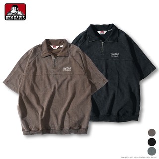 BEN DAVIS EMB VNTG 1/4 ZIP TOP 個性 刺繡 LOGO 拉鍊 翻領 水洗 短T 3色