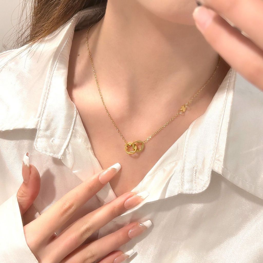 BOEY精品飾品-輕奢小眾設計四葉草鏤空環環相扣項鏈女高級感精緻百搭鈦鋼鎖骨鏈