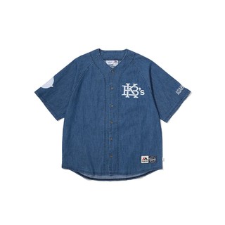 KEBOZ × MAJESTIC DENIM BASEBALL SHIRT 刺繡徽章牛仔短袖棒球襯衫