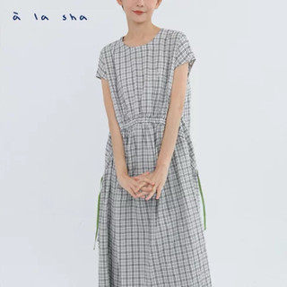 a la sha 【全新、黑F】 格紋抽繩造型洋裝👗