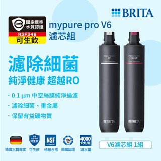 德國BRITA mypure pro V6 專用一年份濾心組(共2支) 前置濾心PF 超濾CB-UF中空絲膜活性碳