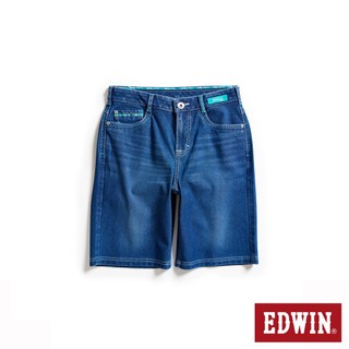 EDWIN 女款 JERSEYS 冰河玉涼感寬鬆丹寧迦績短褲(中古藍)