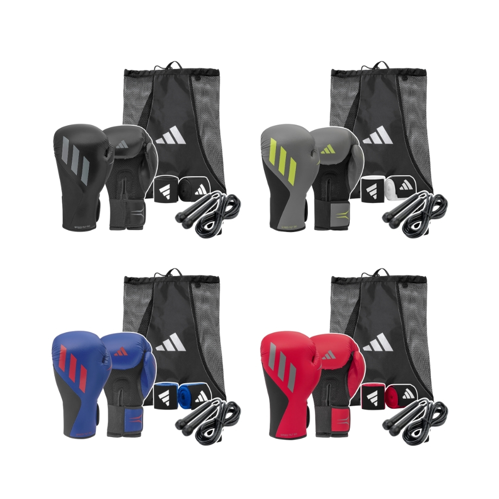 adidas 愛迪達 SPEED 150 拳擊手套+3.5M手綁帶+跳繩+網袋收納背包超值組 台灣總代理現貨