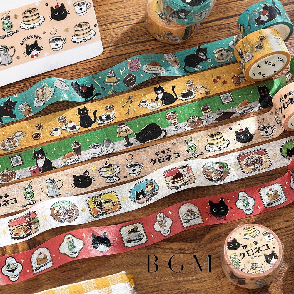 【莫莫日貨】日本進口 BGM 2025 7月新品 黑貓喫茶系列 燙金 金箔 和紙膠帶 紙膠帶 (全6款)
