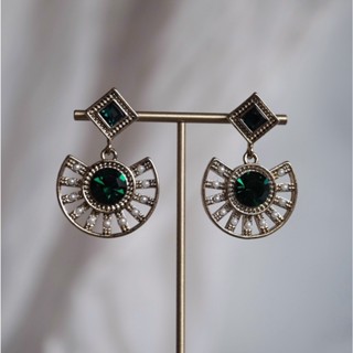 【BELLE PiERRE】綠色安卡拉｜施華洛世奇水晶｜人造珍珠｜925銀針｜耳環