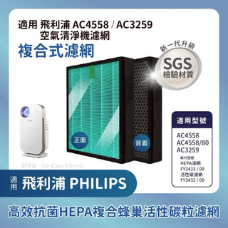 抗菌材質適用Philips飛利浦AC4558 AC3259 代替FY3433 FY3432複合款HEPA+蜂巢顆粒活性碳
