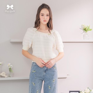 Iris Girls 艾莉詩 夏樹光影方領上衣-淺米白 51140
