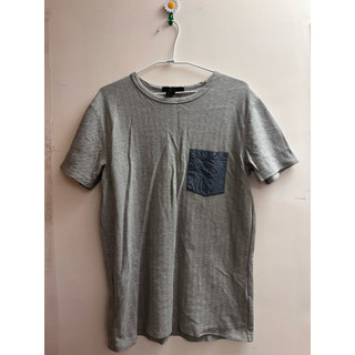二手 男T shirt 拼接設計 牛仔布 灰色Tshirt 簡單設計S號