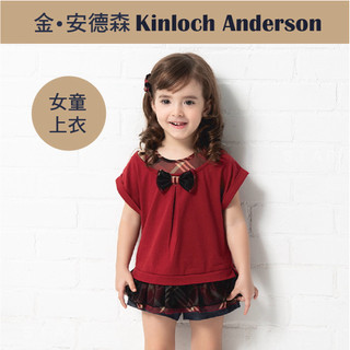 金安德森童裝/KABABY 女童短袖 紅色上衣配格雪紡澎澎下擺上衣 紅色造型上衣 臺灣製 2018
