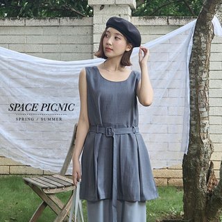Space Picnic｜圓領薄料無袖上衣-附腰帶-2色【2507130】