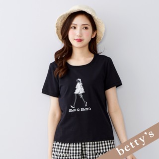 betty’s貝蒂思(45)蕾絲洋裝女孩印花短袖T-shirt(黑色)
