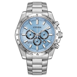 CITIZEN星辰 AN8230-59L 紳士三眼計時不鏽鋼時尚腕錶 天空藍 44mm