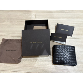 二手BOTTEGA VENETA 經典小羊皮編織八卡男短夾(黑)