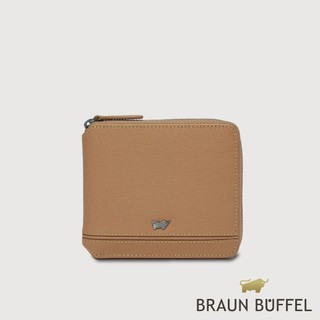 【BRAUN BUFFEL】維克多-D2 8卡拉鍊短夾-淺棕(德國小金牛台灣總代理)/BF512-328-CS
