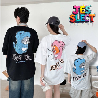 【JES】 韓國 手繪感 卡通 TOM&JERRY 傑利鼠 恐龍裝 塗鴉 印花 親膚 透氣 潮流 百搭 情侶 短袖 短T