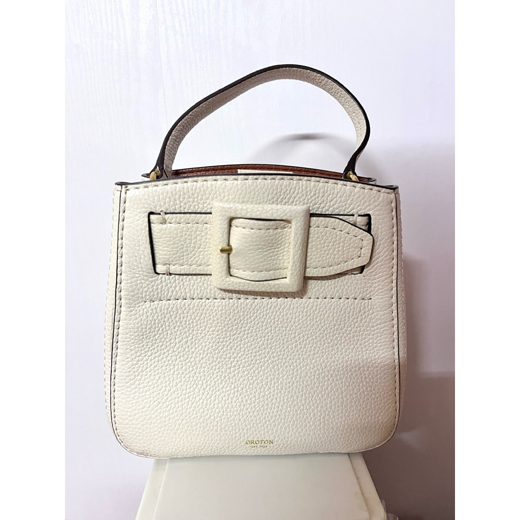 澳洲本土品牌oroton 白色水桶包 側背包 全真皮