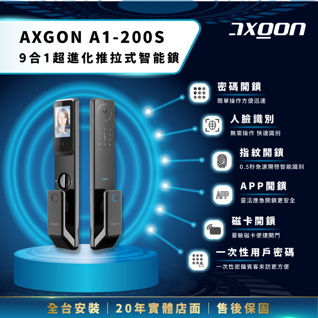 【下單享折價-下單最低價】AXGON A1-200S 9合1超進化推拉式智能鎖