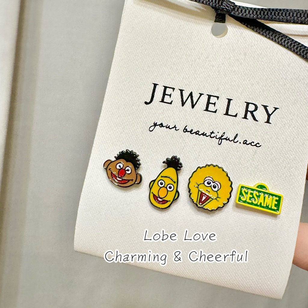 正韓🇰🇷芝麻街人氣角色純銀針耳釘4件組