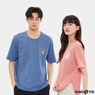 【Hang Ten】男女裝-純棉衝浪時光左胸繡花短袖T恤(多款選)