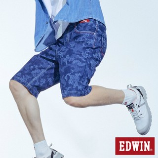 EDWIN 男款 JERSEYS 東京紅雷射迷彩合身迦績短褲(中古藍)