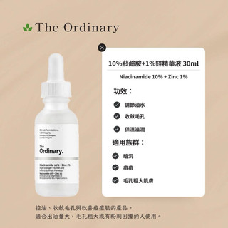 The Ordinary 菸鹼胺10%＋鋅1%精華Niacinamide 10% + Zinc 1%