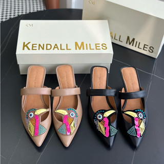【shoes鞋魔】義大利正品KENDALL MILES女鞋 內外全真皮 25夏季新款外穿拖鞋 鸚鵡高跟涼拖鞋 半拖穆勒鞋