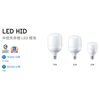 (保固+發票)PHILIPS 飛利浦 LED 中低天井燈泡 E27 20W/E27 32W/E40 70W 黃光/白光