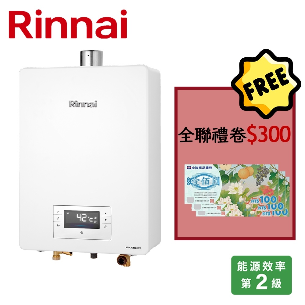 RINNAI 林內 16L 強制排氣熱水器 RUA-C1620WF(NG1/FE式)天然瓦斯