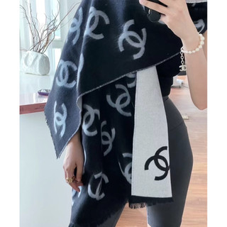 ✖️全新chanel 爆款25B 雙面Logo披肩/圍巾 cashmere（臺灣