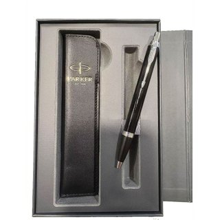 PARKER 派克 IM系列麗雅黑白夾原子筆 真皮筆套禮盒(免費刻字)