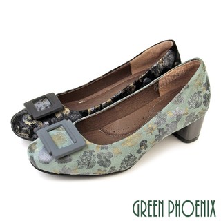 【GREEN PHOENIX 波兒德】女 跟鞋 包鞋 粗跟 全真皮 小羊皮 通勤 上班 宴會 台灣製U27-20045