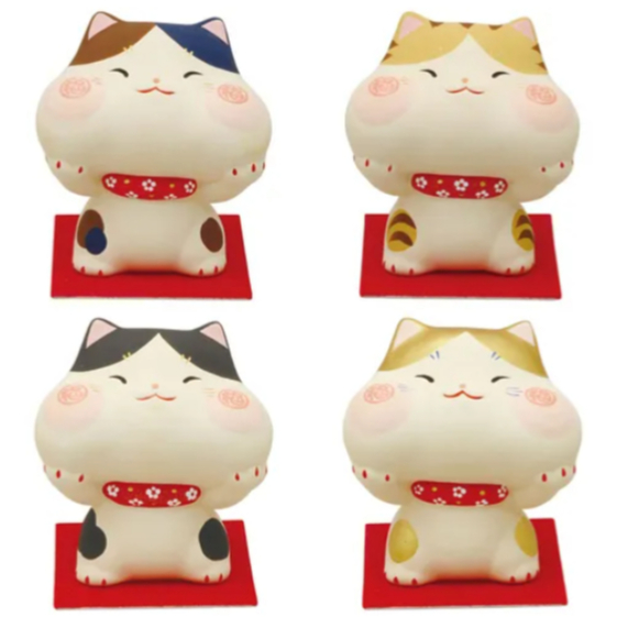 ☆千鳥日舖☆ 現貨 日本 龍虎堂 招福 開運 臉頰貓咪 貓 貓咪 捧臉貓 吉祥物 無釉陶 禮物 招財貓 公仔 擺飾 裝飾