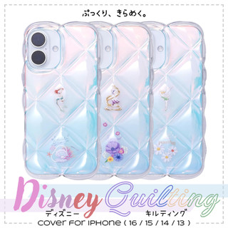 ✦ 下單預購中 ✦ iFace「Quilting」水彩迪士尼公主斜格絎縫 2 way 兩用極光水晶手機殼 (附角色背板)