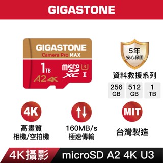 【GIGASTONE】4K攝影記憶卡A2 V30 256G/512G/1T｜五年資料救援/臺灣製造/microSD/GB
