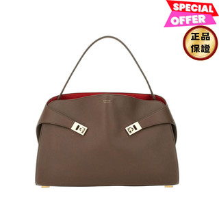 Ferragamo 780516 大款小牛皮雙色Hug包 咖啡色﻿/紅色