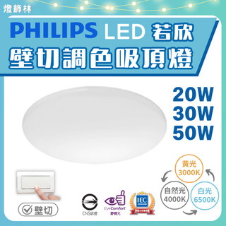 【燈飾林】飛利浦 PHILIPS LED 若欣 壁切三段調色吸頂燈 20W 30W 50W 調色 三種色溫 若欣 雅緻