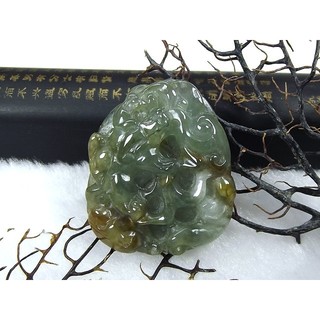 [Disk水晶][招財進寶]老坑冰種三彩翡翠貔貅招財獸如意雕墜EH-33(高36mm寬31mm厚7mm重15克)