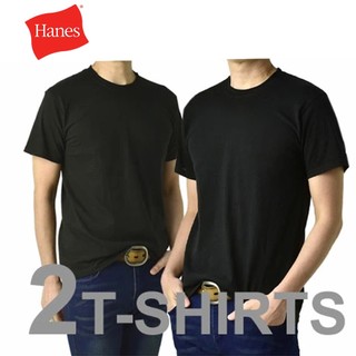 【Hanes】官方直營 男款-GLOBAL VALUE系列-純棉素面短袖圓領內衣2入組-黑色(HM1EU702-090)