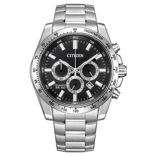 CITIZEN星辰 AN8230-59E 紳士三眼計時不鏽鋼時尚腕錶 黑 44mm