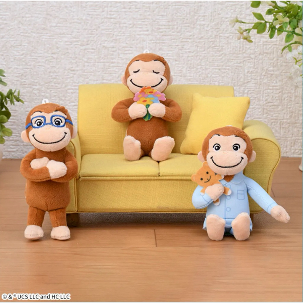 ❤Lika小舖❤好奇猴喬治 日本帶回 全新正版景品玩偶布偶娃娃 好奇的喬治猴 生活風格吊飾 戴眼鏡 睡覺