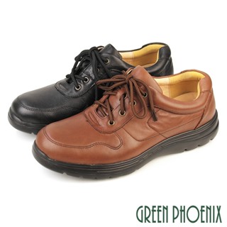 【GREEN PHOENIX 波兒德】男鞋 休閒鞋 休閒皮鞋 厚底 全真皮 吸震減壓 輕量大底 商務T13-10003