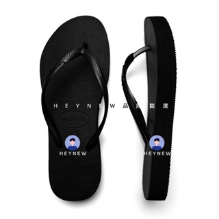 Havaianas 素黑色細帶Slim Logo 2.5公分中厚跟硬底 輕微腳跟腰身細帶 防滑夾腳拖 女款人字拖鞋
