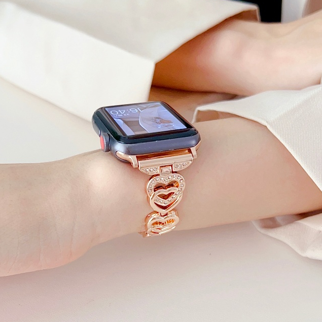 Apple watch 錶帶 適用iwatch 10代 ultra 9/8765 se/S10 手錶帶 金屬錶帶 雙愛心