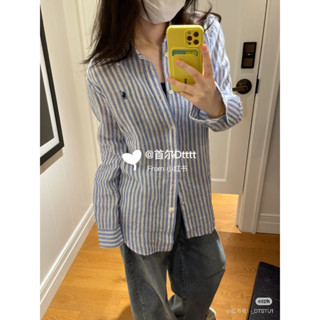 polo Ralph Lauren 男款 經典版型條紋亞麻襯衫#M 水晶同款