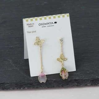 ｜OSEWAYA｜蝶舞落櫻耳環 櫻花盛開 櫻花 春季 賞櫻 日本飾品 日本製造