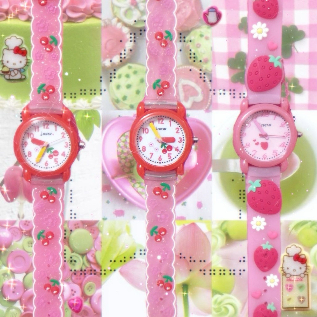 🍓𝐒𝐓𝐑𝐀𝐖𝐁𝐄𝐑𝐑𝐘🥛［現淺紫蝴蝶］90年代少女懷舊土酷手錶⌚️
