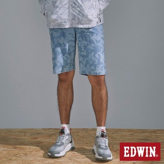 EDWIN 男款 JERSEYS 東京紅雷射迷彩合身迦績短褲(石洗藍)