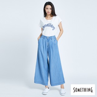 SOMETHING 女款 舒適寬丹寧直筒褲(中古藍)