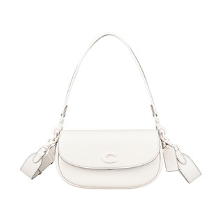COACH EMMY 23 塗層C字LOGO牛皮肩背斜背馬鞍包(白)