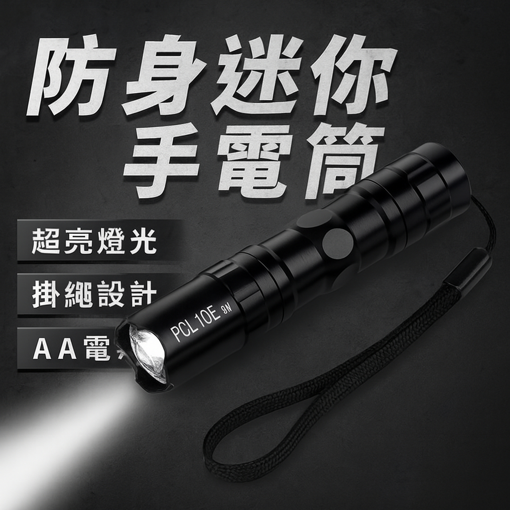 【台灣出貨】迷你手電筒｜附掛繩防身型LED手電筒｜AA電池手電筒｜便攜式照明工具